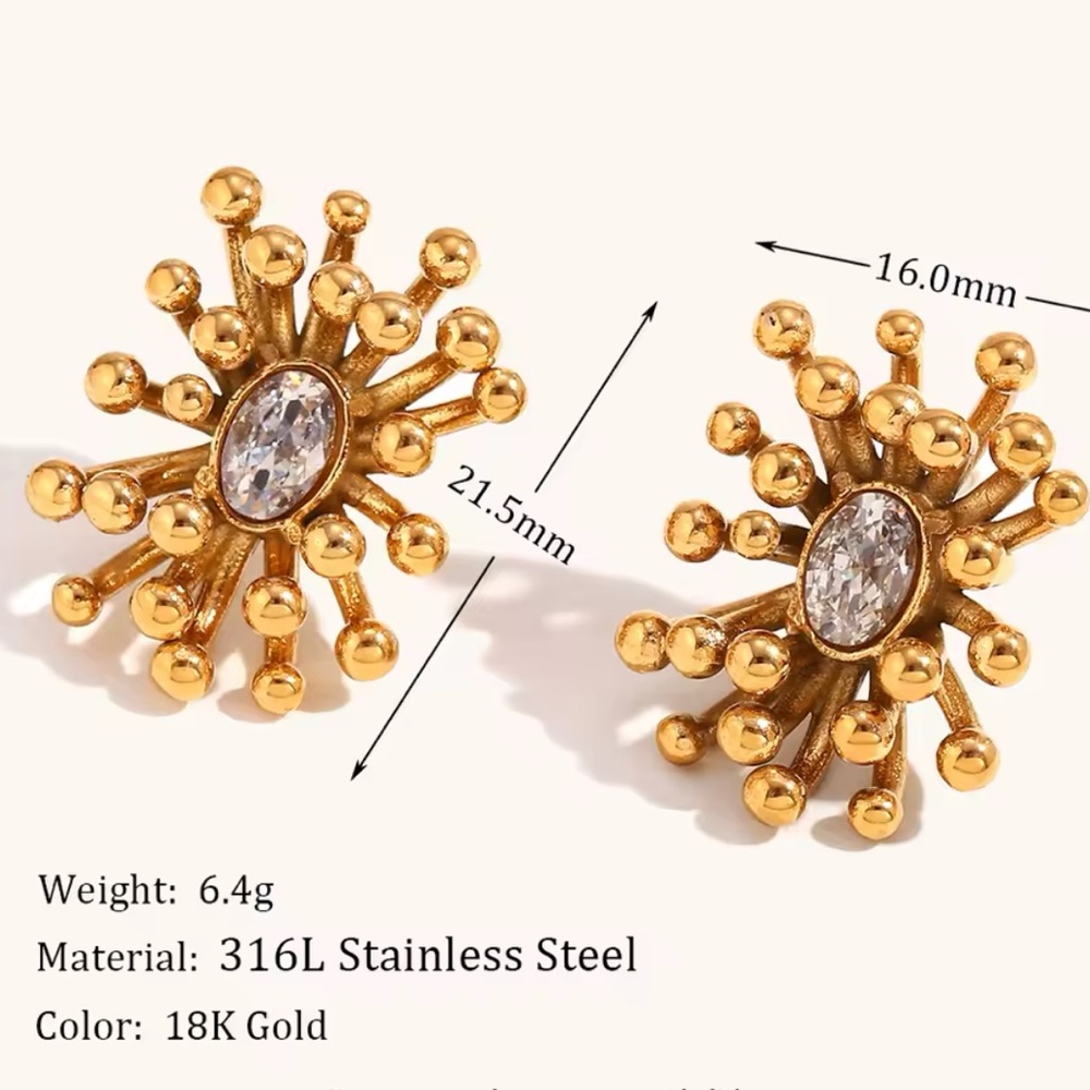 NWOT 18k gold plated stainless steel zirconia earrings. Hypoallergenic